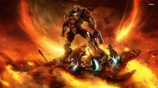 Robot fire flames space red - huge free wallpaper