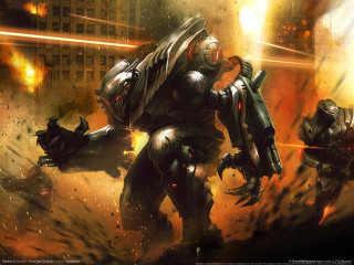 Man armor sword city street - league of legends concept art free wallpaper for desktop