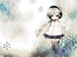 Girl headphones standing wall snowflakes - headphone free wallpaper