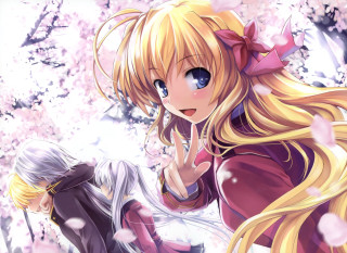 Blonde girls bow cherry blossoms - another girl free wallpaper for desktop