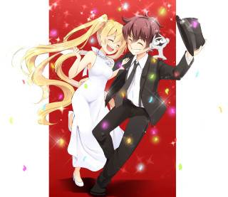 Formal dance couple red background - a man and a woman free wallpaper