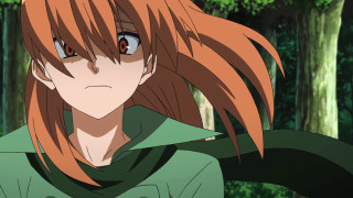 Girl red hair green jacket - tree and bushes behind her free wallpaper