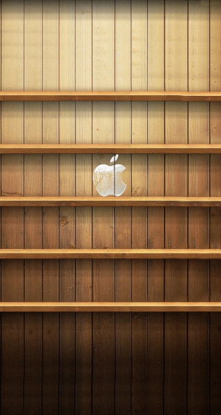 Wooden shelf apple logo minimalist - david rudnick free wallpaper for mobile