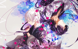 Anime characters hugging flowers clock - a clock in the background free wallpaper