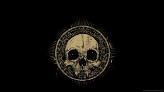 Skull cross circle black background - occult free wallpaper