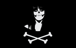 Woman skull crossbones black background - punk art free wallpaper