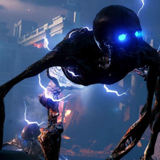 Giant alien glowing eyes lightning - free halloween wallpaper for tablet