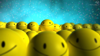 Smiley faces blue background stars - the sky behind them free wallpaper