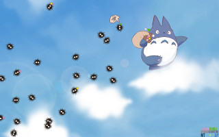 Cartoon character flying bugs blue - white cloud free wallpaper