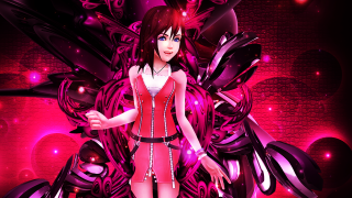 Woman red dress purple background - fantasy style free wallpaper for desktop