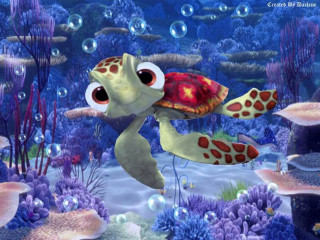Cartoon turtle swimming bubbles corals - craola free wallpaper