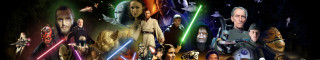 Star wars collage characters lightsabers - their hand and a man free wallpaper