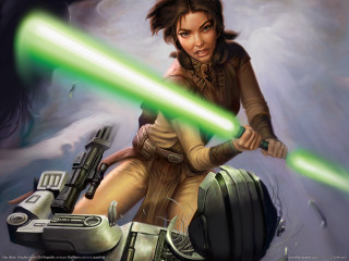Woman holding green lightsaber gun - her hand and a gun free wallpaper