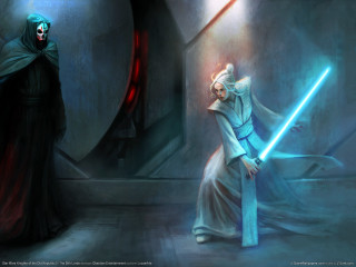 Dark room lightsaber painting two - one person holding free wallpaper for desktop