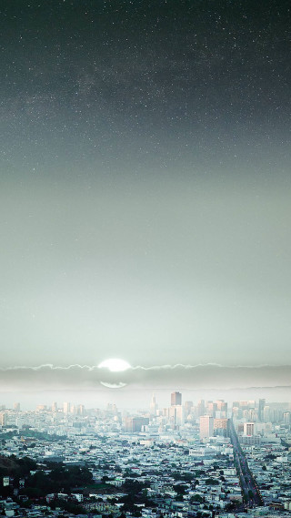 City skyline bright moon distant - bright free wallpaper