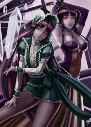 Women costumes umbrellas holding fun - digital painting free wallpaper for mobile