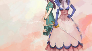 Anime characters swords pink background - a pink background behind them free wallpaper