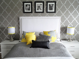 Bed white headboard yellow pillows 2 - a white headboard free wallpaper