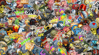 Large pile stickers messy scattered - computer graphic free wallpaper