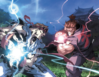 Anime characters fighting field lightning - 2 d game art free wallpaper