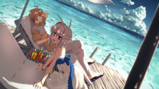 Anime characters sitting boat water - a boat free wallpaper for desktop