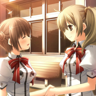 Anime girls window hand holding - the window free wallpaper for tablet