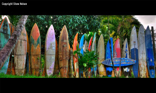 Surfboard fence folkart saturated city - a fence free wallpaper for desktop
