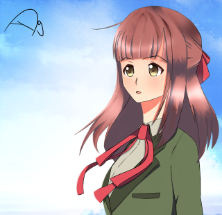 Girl green jacket red tie - free anime wallpaper for tablet