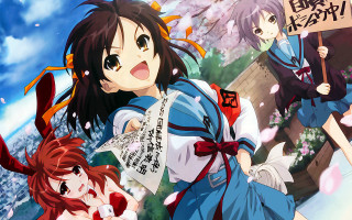 Anime girls sky clouds flowers - a group of anime girls free wallpaper