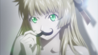 Woman green eyes mustache staring - a mustache free wallpaper