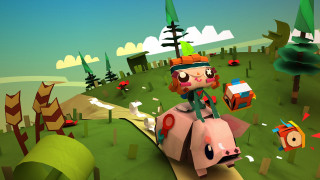 Pig riding toy cartoon trees 2 - low free wallpaper for desktop