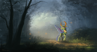 Fairy dragon forest painting trees - tree and fog in the background free wallpaper