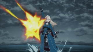 Woman blue coat flame explosion - a flame free wallpaper