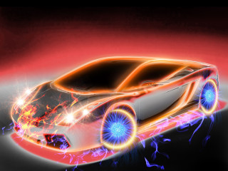 Glowing car wheels side red - body free wallpaper for desktop