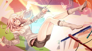 Girl flying hair scissors air - an anime drawing free wallpaper