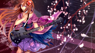 Girl guitar flower hair music - her hand and a flower free wallpaper