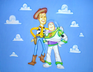 Man woman toyhorse cow blue - naive free wallpaper