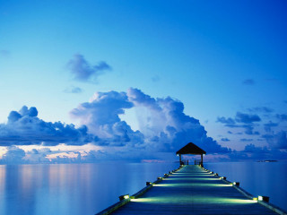 Pier gazebo night clouds lights - a pier free wallpaper for desktop