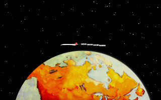 Planet plane flying stars background - free space wallpaper for desktop