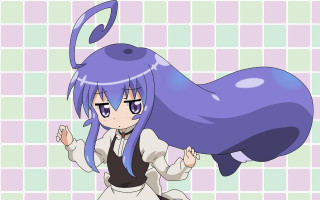 Blue hair girl chess checkered - white pants free wallpaper