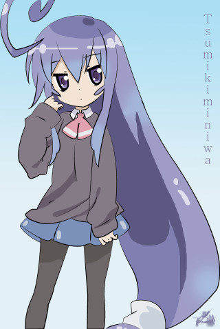 Cartoon girl purple hair blue - a white cloud free wallpaper