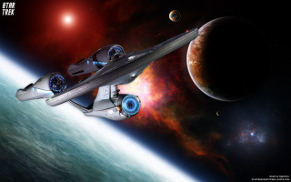 Spaceship flying sky planet star 5 - a star trek logo free wallpaper