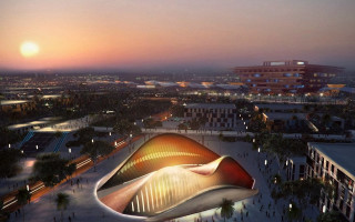 Large building curved roof sunset - david chipperfield free wallpaper