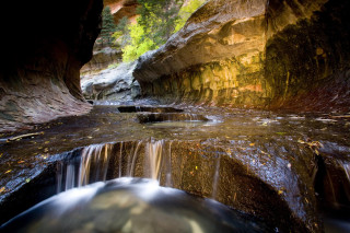 Small waterfall narrow canyon rock - narrow free wallpaper