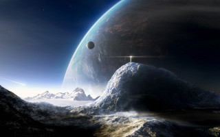 Distant planet cross mountain foreground - a distant planet free wallpaper