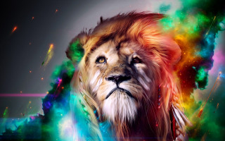 Lion colorful mane rainbow swirl 5 - digital painting free wallpaper for desktop
