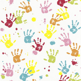 Colorful handprint pattern white background - a childs drawing free wallpaper