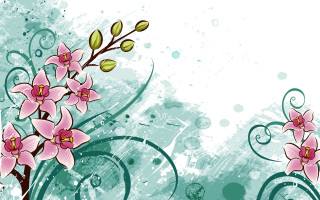 Pink flowers blue background bubbles - text free wallpaper