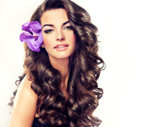 Woman long hair purple flower - her long hair free wallpaper