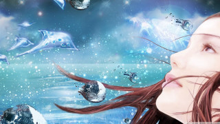 Girl long hair wind dolphins - long hair free wallpaper